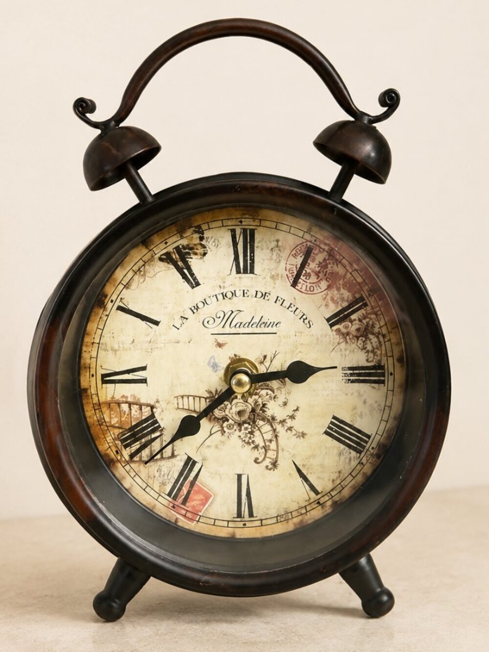 Le Boutique de Fleurs Madeleine French Style Iron Metal Table Desk Clock 9 Inch